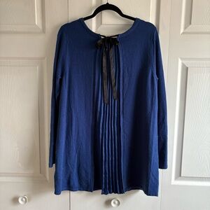 Soft Surroundings M Royal Blue Wool Blend Boho Tunic Sweater Top Pleated Back